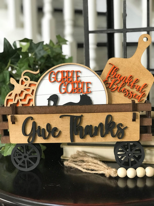 UNFINISHED Gobble Thanksgiving Insert DIY Set for Wagon - Wholesale Set of 6